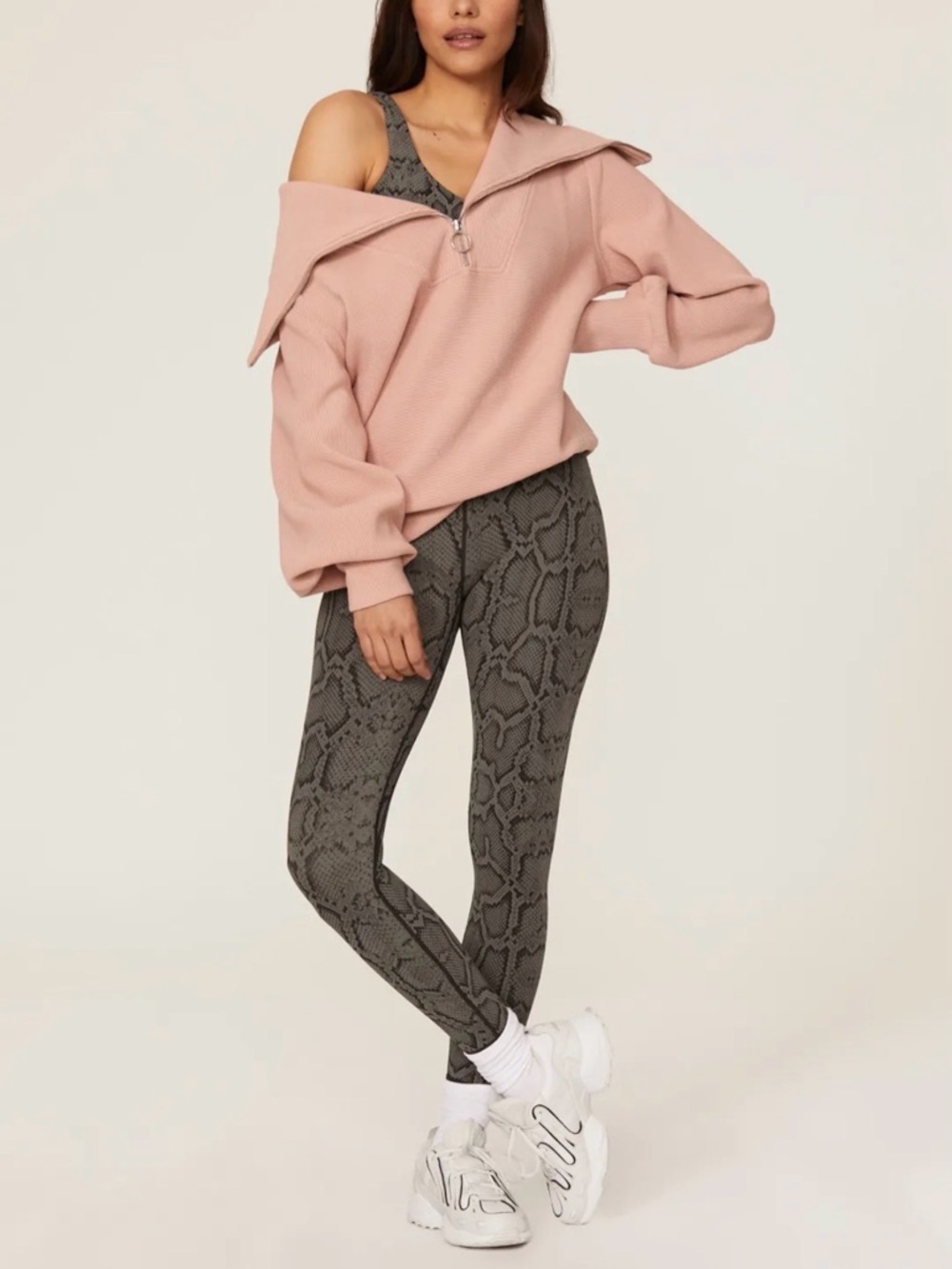 Varley Vine Ribbed Cotton-blend Half-zip Sweatshirt in Dusty Rose